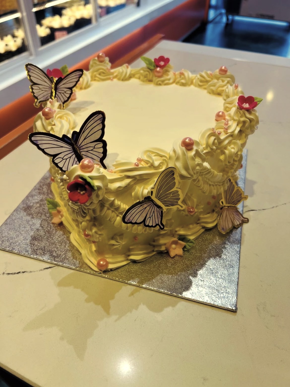 Heart butterfly buttercream cake