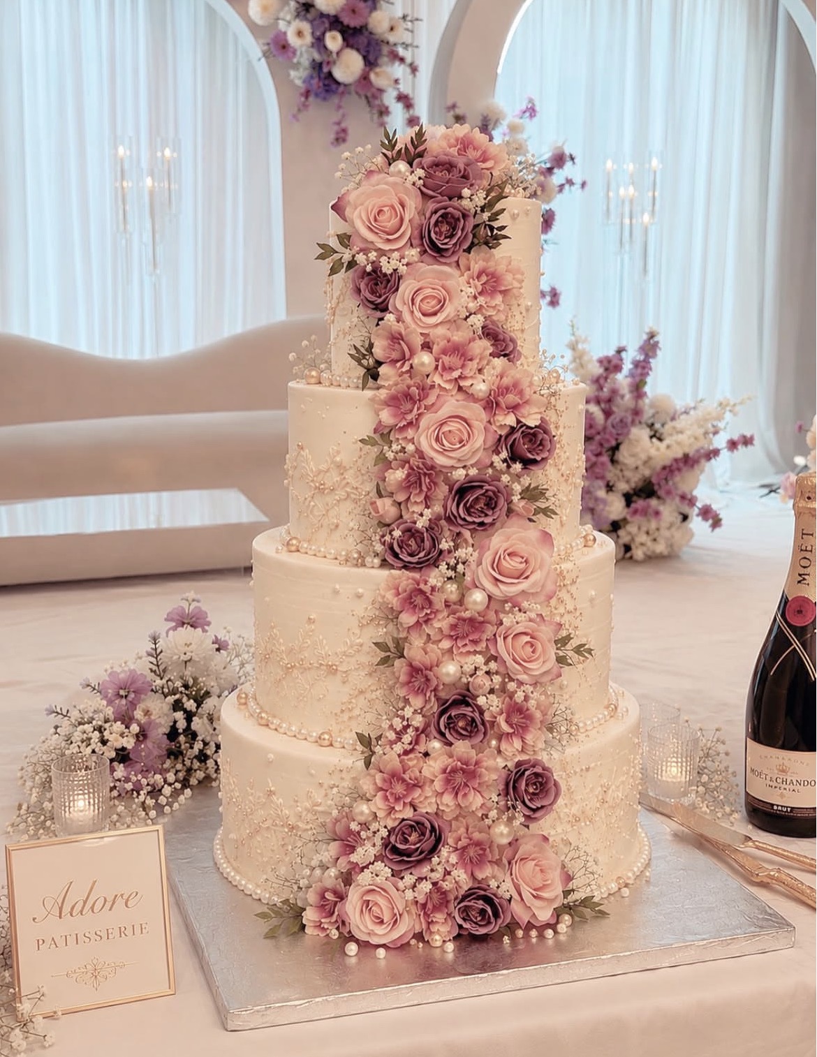 Four tier floral wedding cake